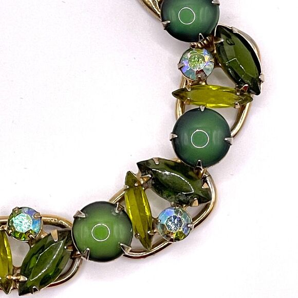 Juliana DeLizza & Elster Vintage Green Rhinestone Glass Bracelet #6700 - Picture 10 of 13
